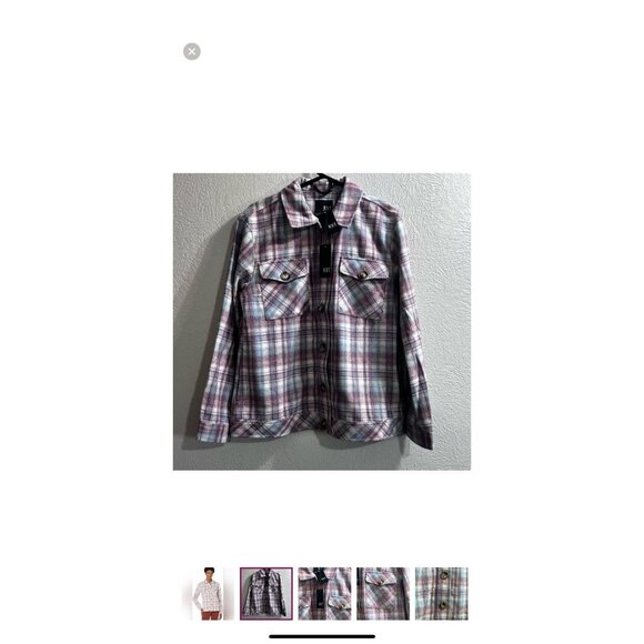 NWT KUT from the Kloth Magnolia Plaid Shacket Dusty Rose/Blue Large - Picture 1 of 16